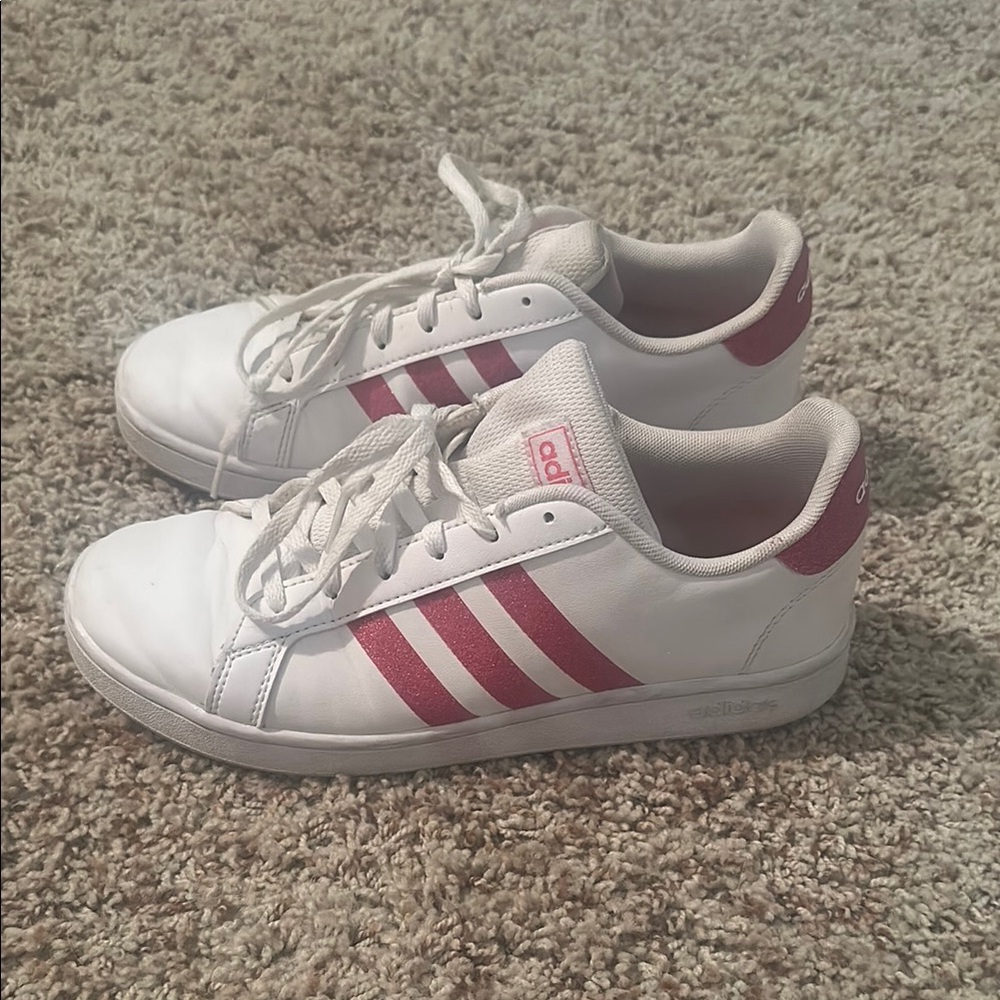 Adidas White and pink sparkle Striped Sneakers